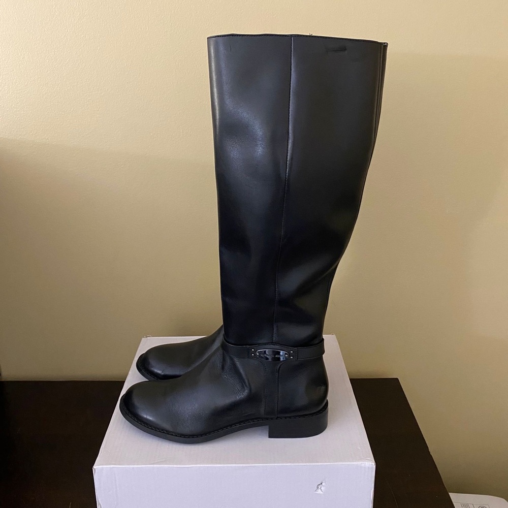 Michael Kors Womens Finley Leather Mid-Calf Boots Black